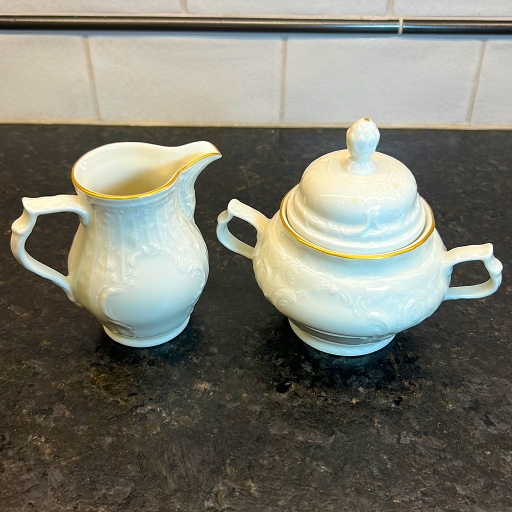 Rosenthal Vintage Sanssouci Ivory Gold Sugar Bowl, Lid & Creamer Pitcher…